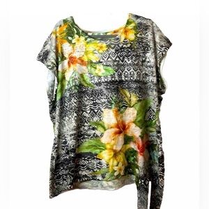 TIME & TRUE FLORAL SUMMER TIE TOP TUNIC TEE BLOUSE WOMENS PLUS SIZE XXXL (22)